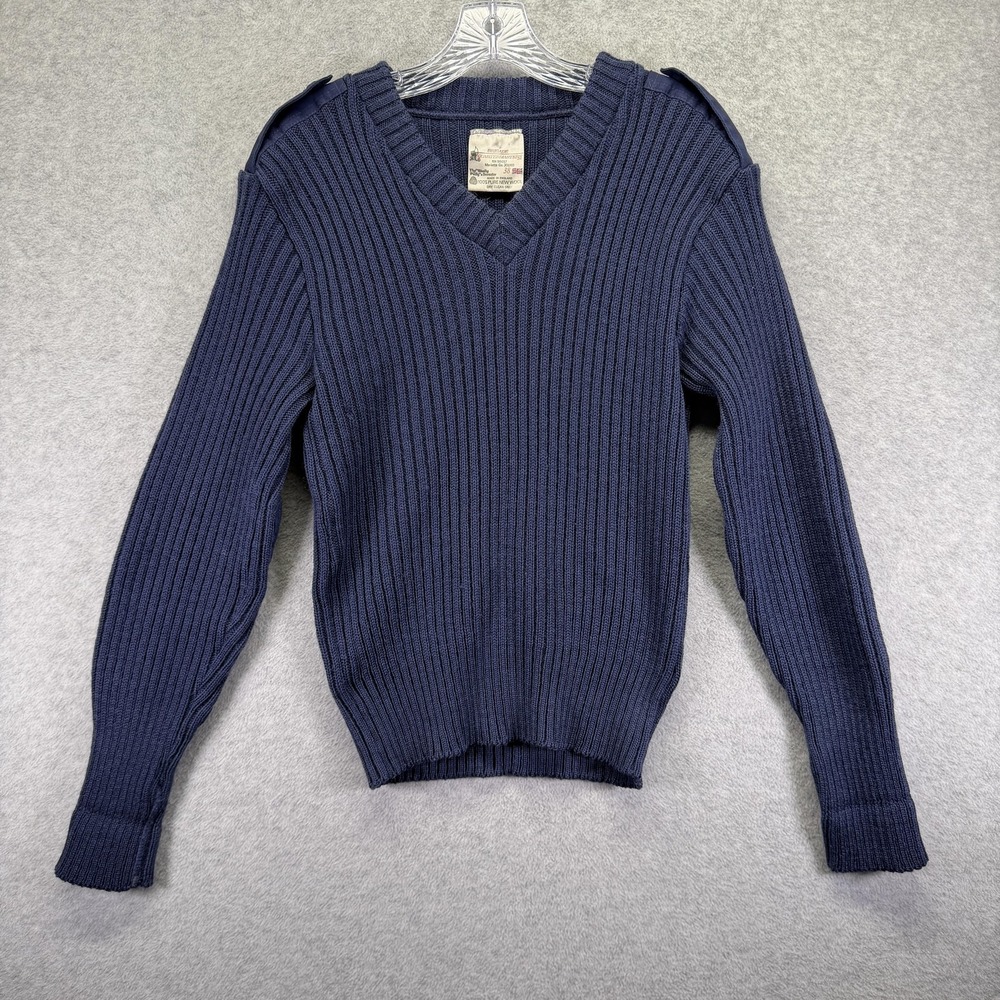 Brigade Quartermasters Sweater Mens Medium Blue Wool Commando V-Neck England